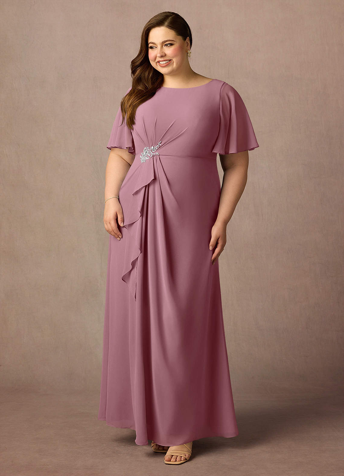 Vintage Mauve Sheath Beaded Chiffon Dress