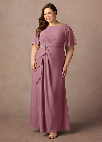 Vintage Mauve Sheath Beaded Chiffon Dress