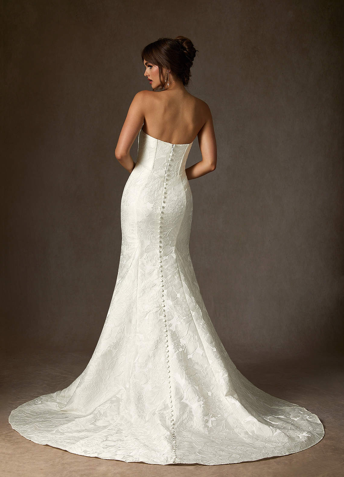 Antique White Mermaid Strapless Floral Jacquard Dress