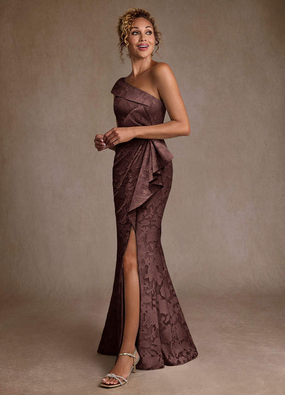 Espresso Mermaid One Shoulder Floral Burnout Dress
