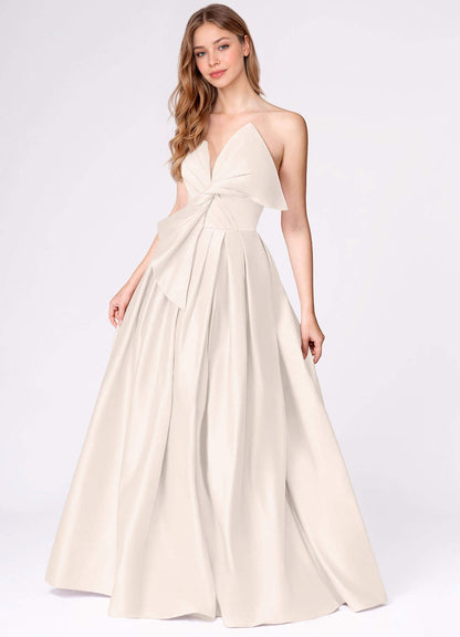 Miebow Cream Strapless Illusion V-Neck Gown  Dress