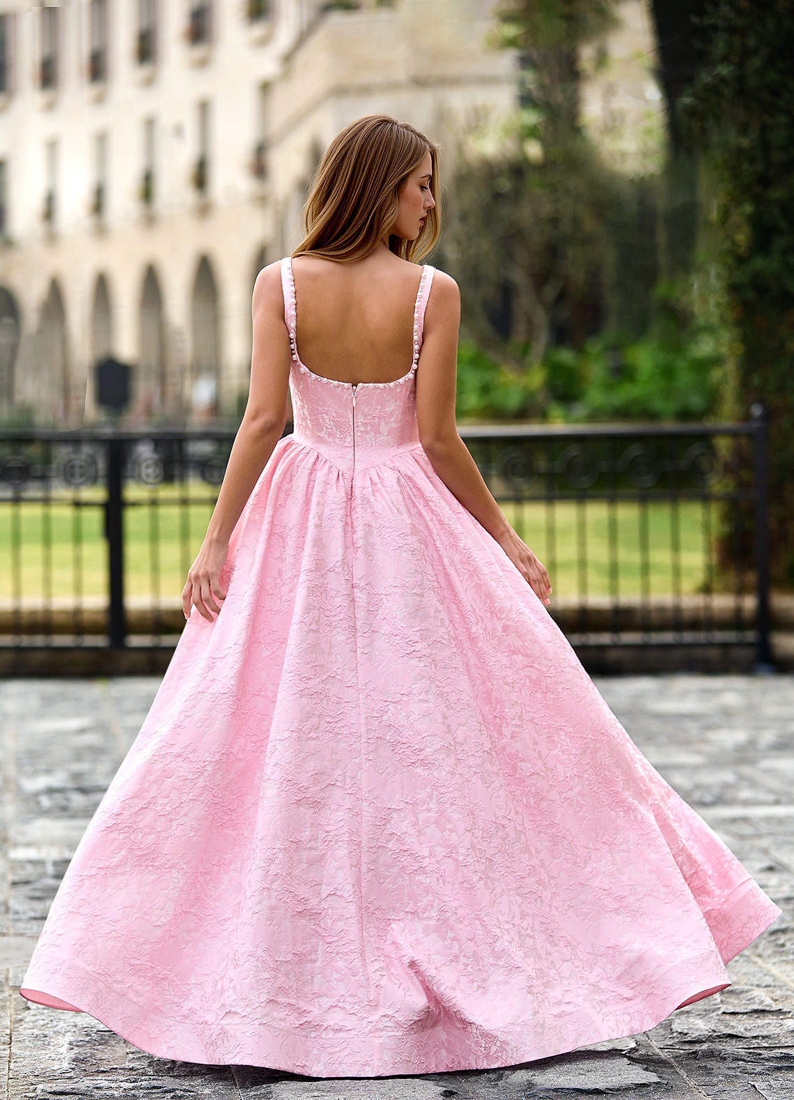 Thyme Pink A-Line 3D Flowers Prom Dress