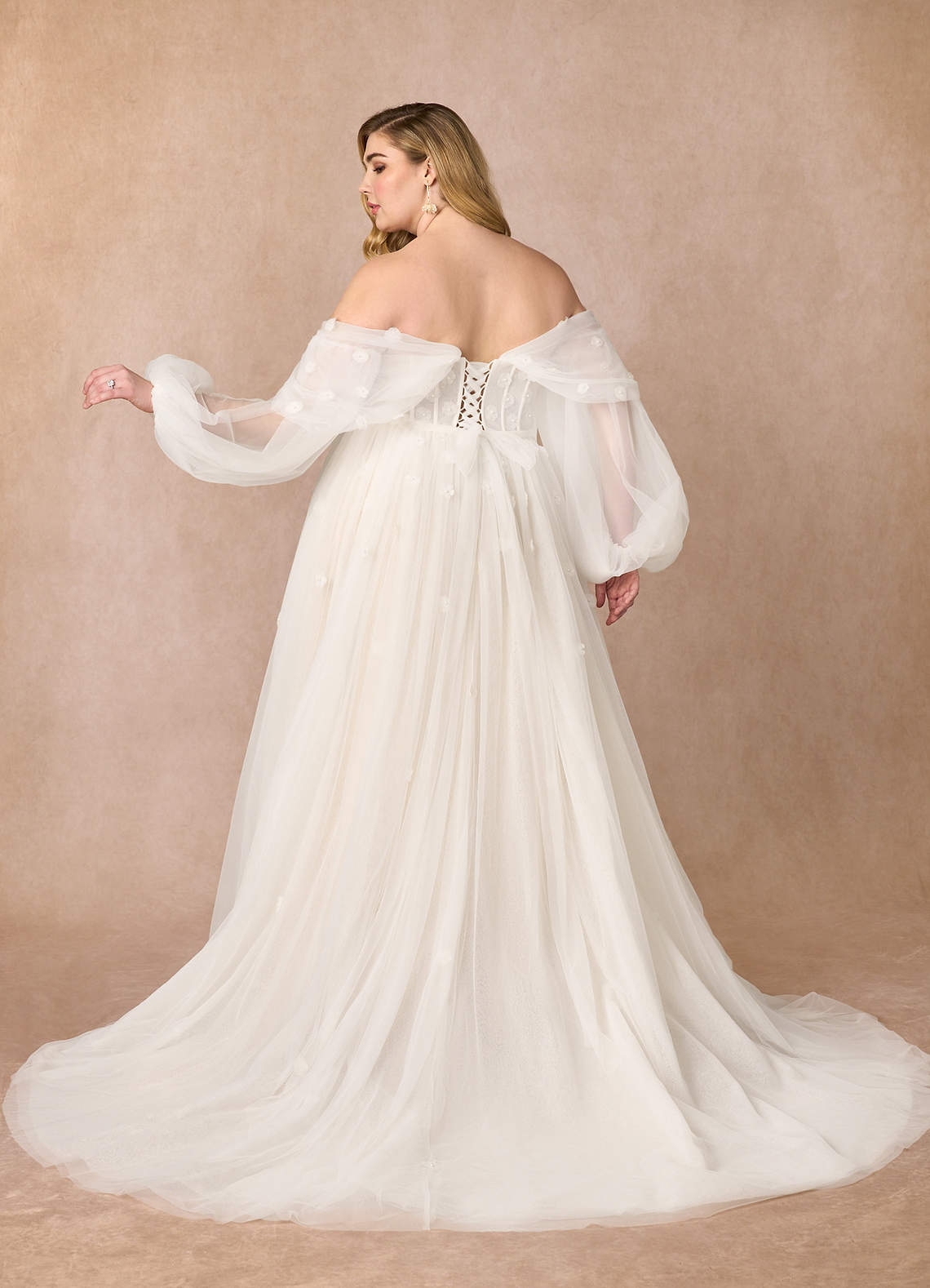 Diamond White Champagne A-Line Off the Shoulder Tulle Dress