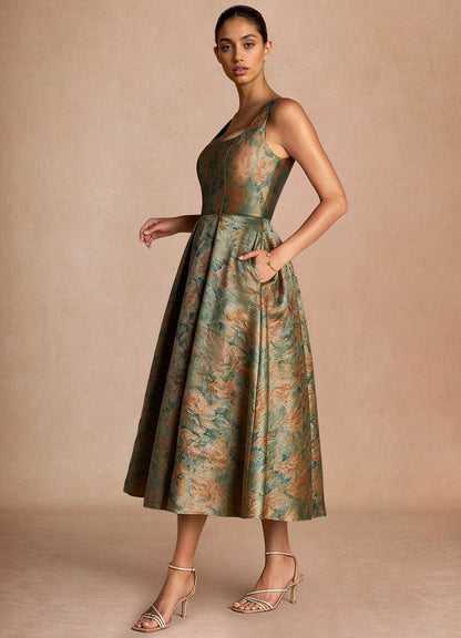 Ainslee Vintage Teal Midi Dress