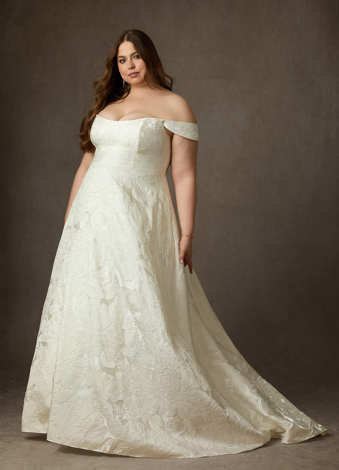Antique White Ball-Gown Strapless Floral Jacquard Dress