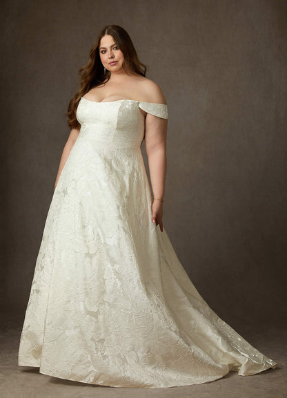 Antique White Ball-Gown Strapless Floral Jacquard Dress