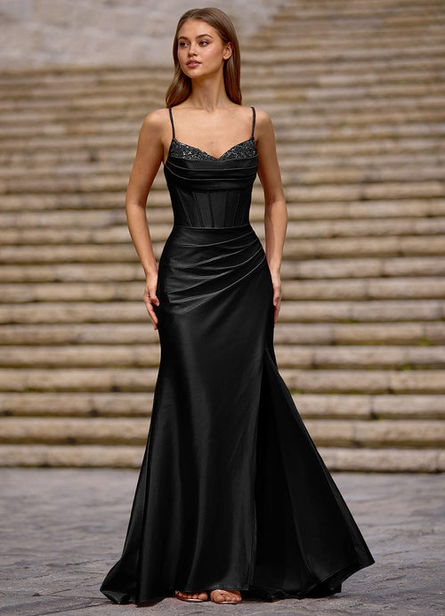 Glow Black Silk-Like Satin Prom Dress