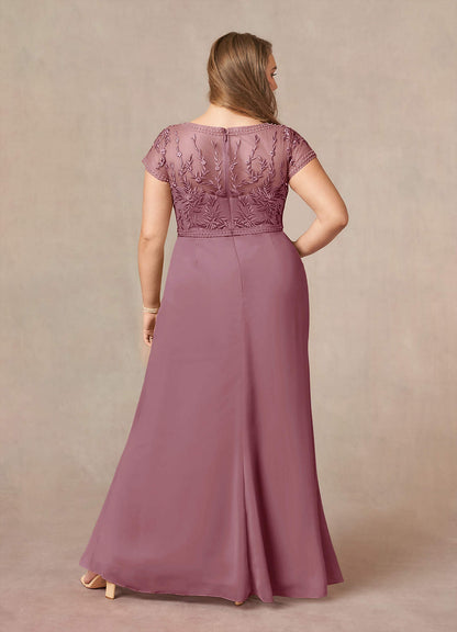 Vintage Mauve A-Line Lace Chiffon Dress