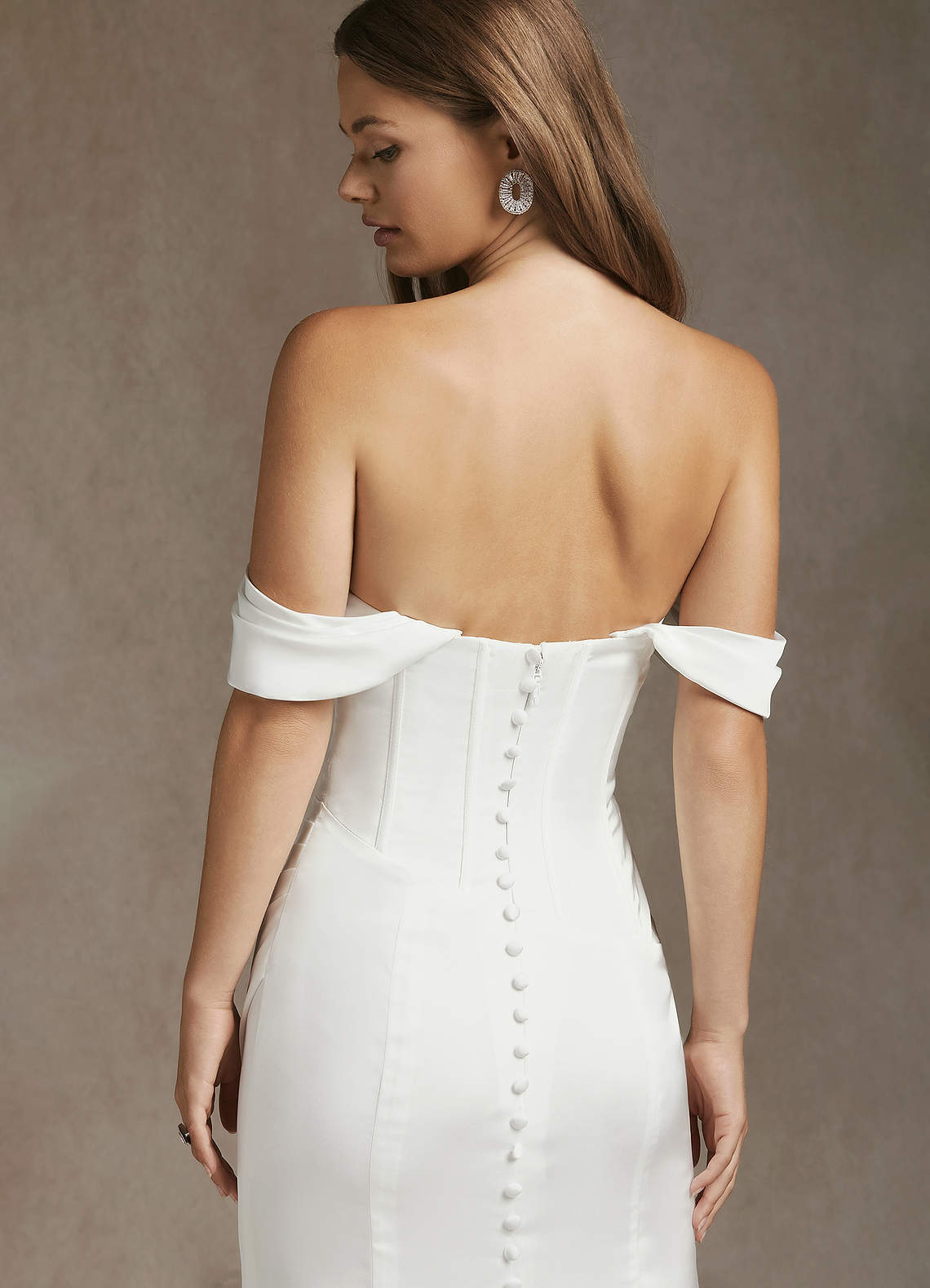 Diamond White Mermaid Off the Shoulder Stretch Satin Dress
