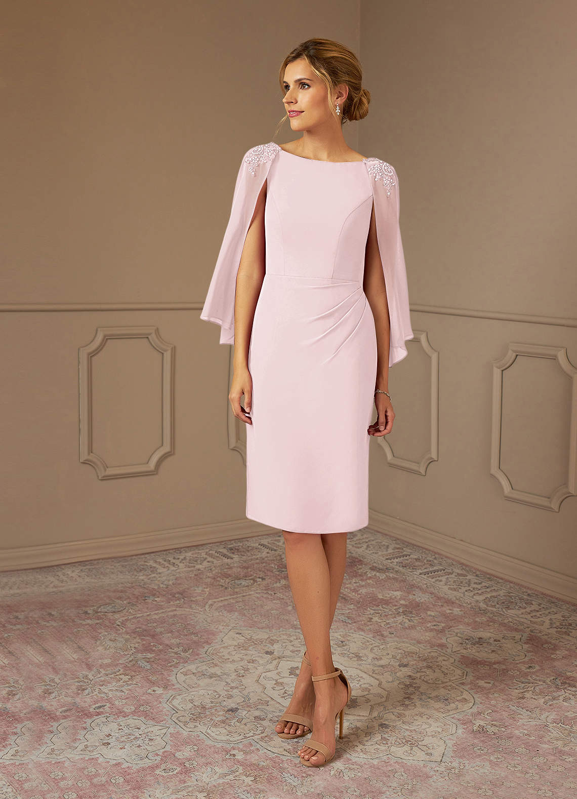 Blushing Pink Sheath Lace Chiffon Dress