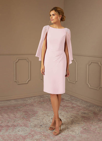 Blushing Pink Sheath Lace Chiffon Dress