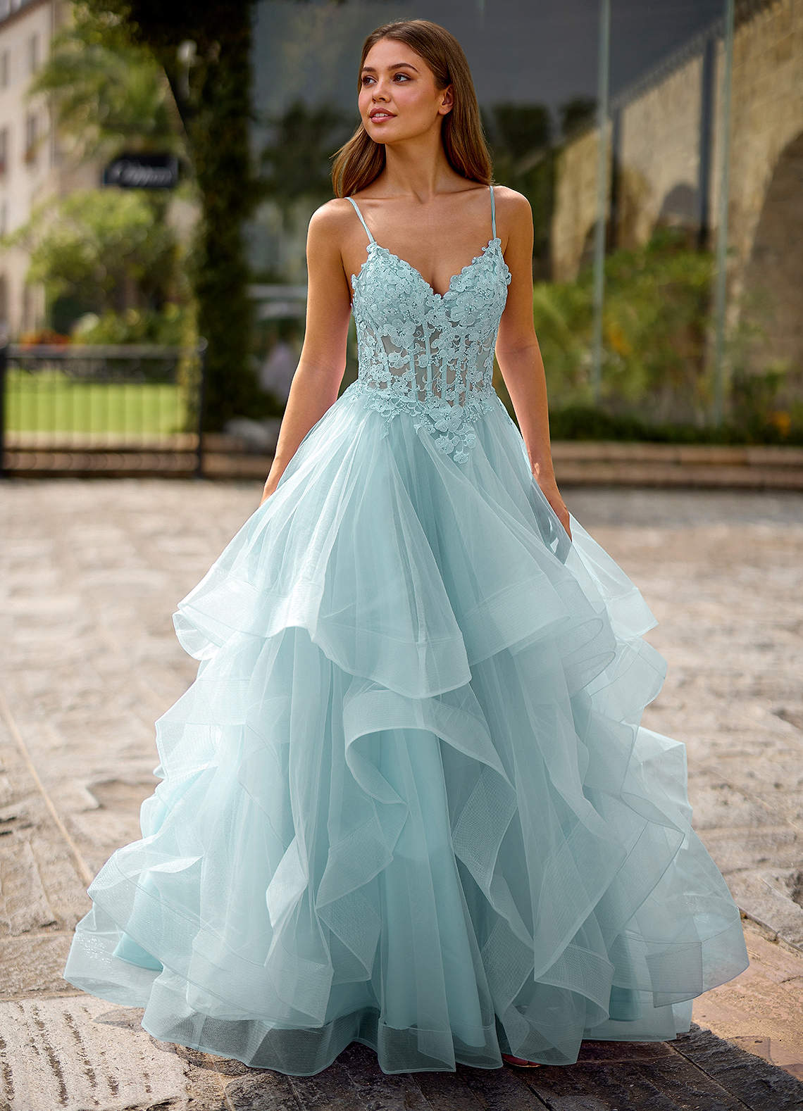 Spitze Blue Sheer Lace Prom Dress  Dress