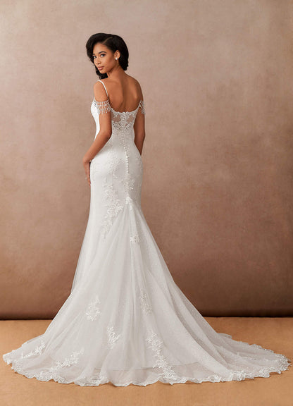 Diamond White Mermaid Sequins Tulle Dress
