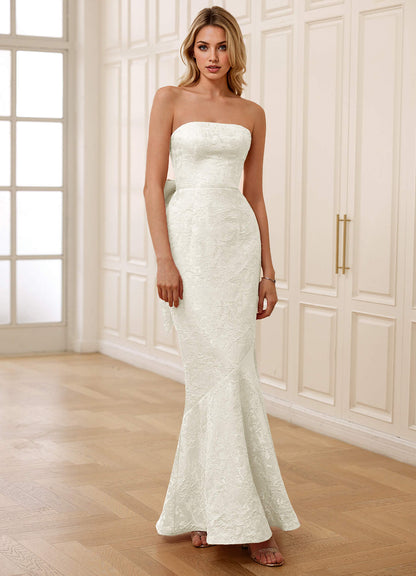Jiral Cream Mermaid Jacquard Prom Dress