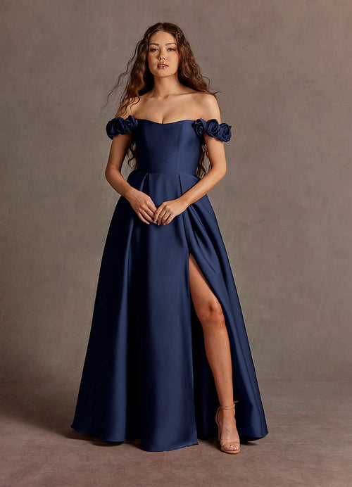 Jessie Navy Rose Straps Gown  Dress