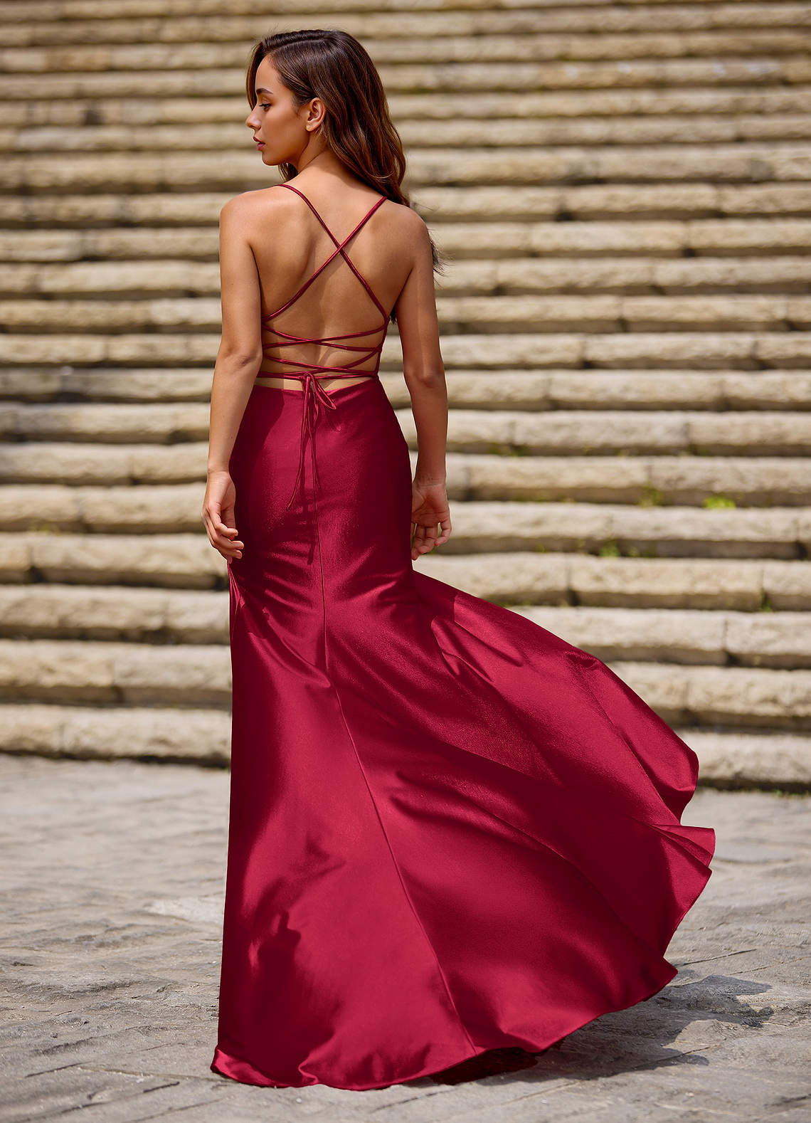 Luminous Wine Column Satin Prom Dress  Dress