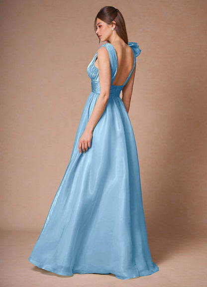 Vespera Mint Blue Ruffles Gown  Dress