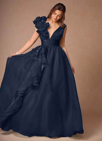 Vespera Navy Ruffles Gown  Dress