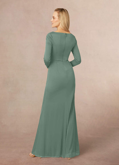 Eucalyptus Mermaid V-Neck Pleated Mesh Dress