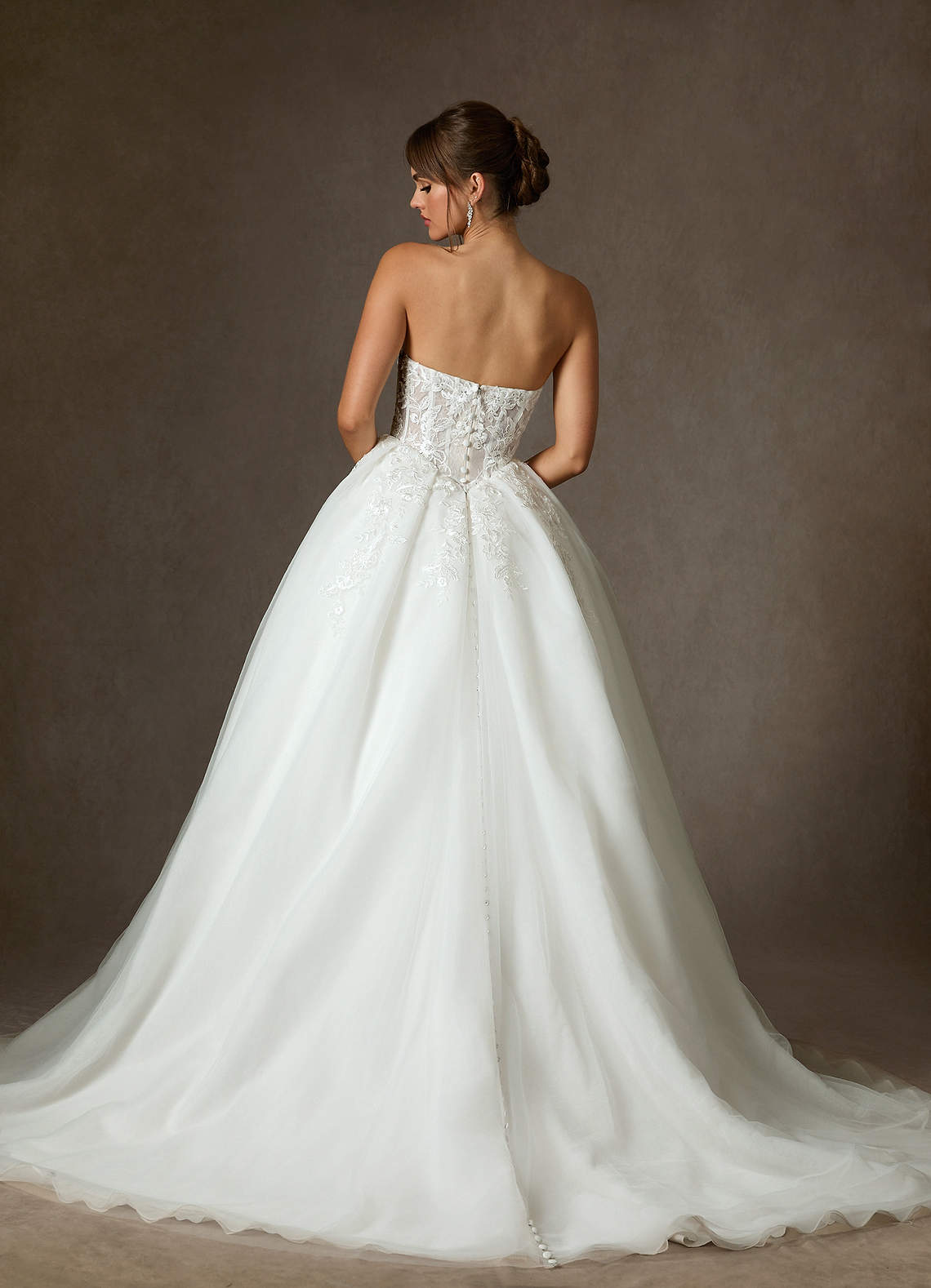 Diamond White Ball-Gown Strapless Lace Dress