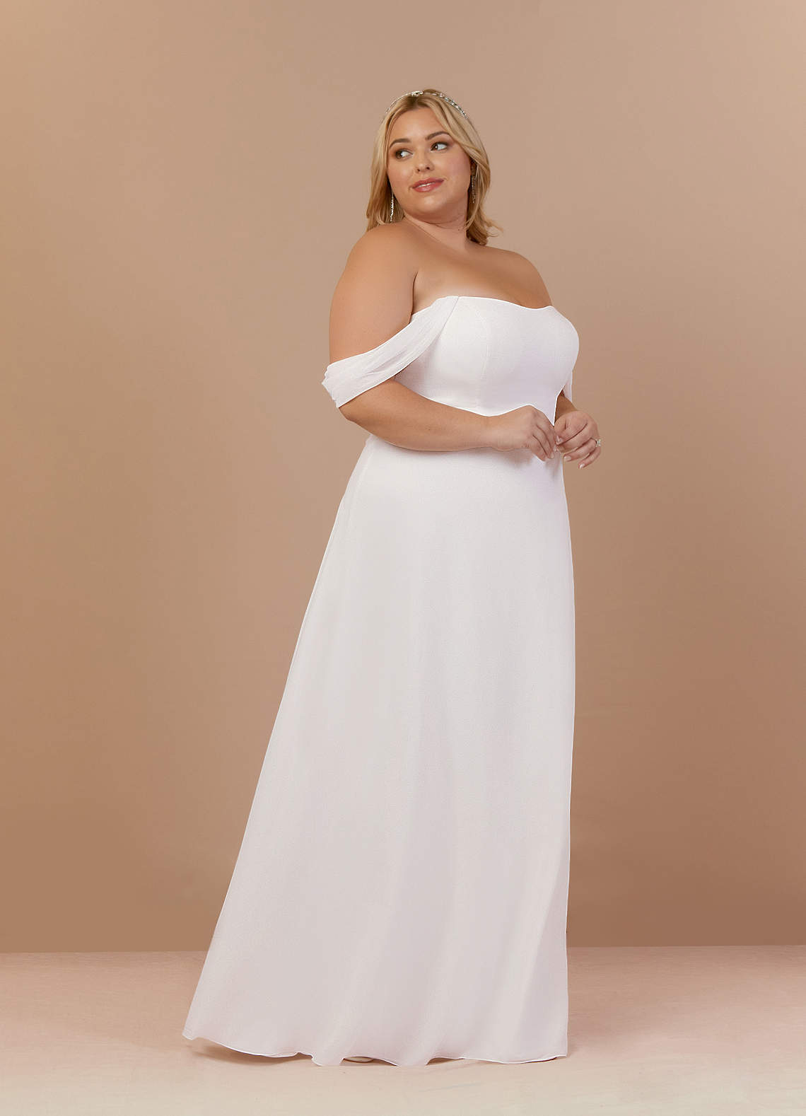 Diamond White A-Line Off the Shoulder Stretch Chiffon Dress
