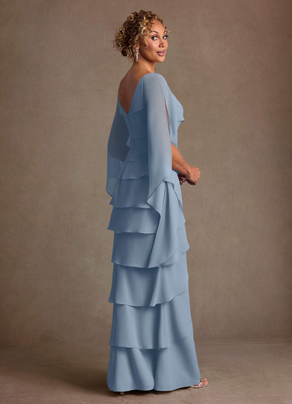 Dusty Blue Sheath Ruched Chiffon Dress