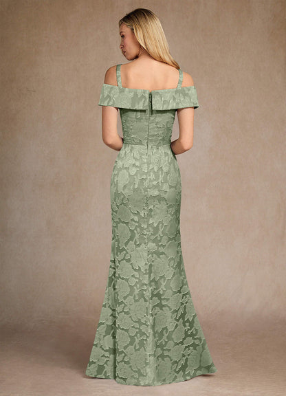 Dusty Sage Mermaid Off the Shoulder Floral Burnout Dress