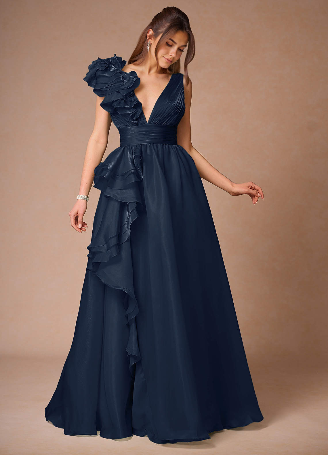 Vespera Navy Ruffles Gown  Dress