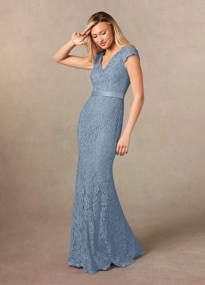 Dusty Blue Mermaid Lace Dress