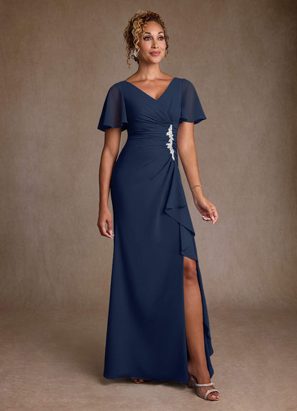 Dark Navy A-Line Pleated Chiffon Dress