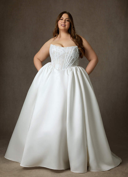 Diamond White Ball-Gown Strapless Lace Dress