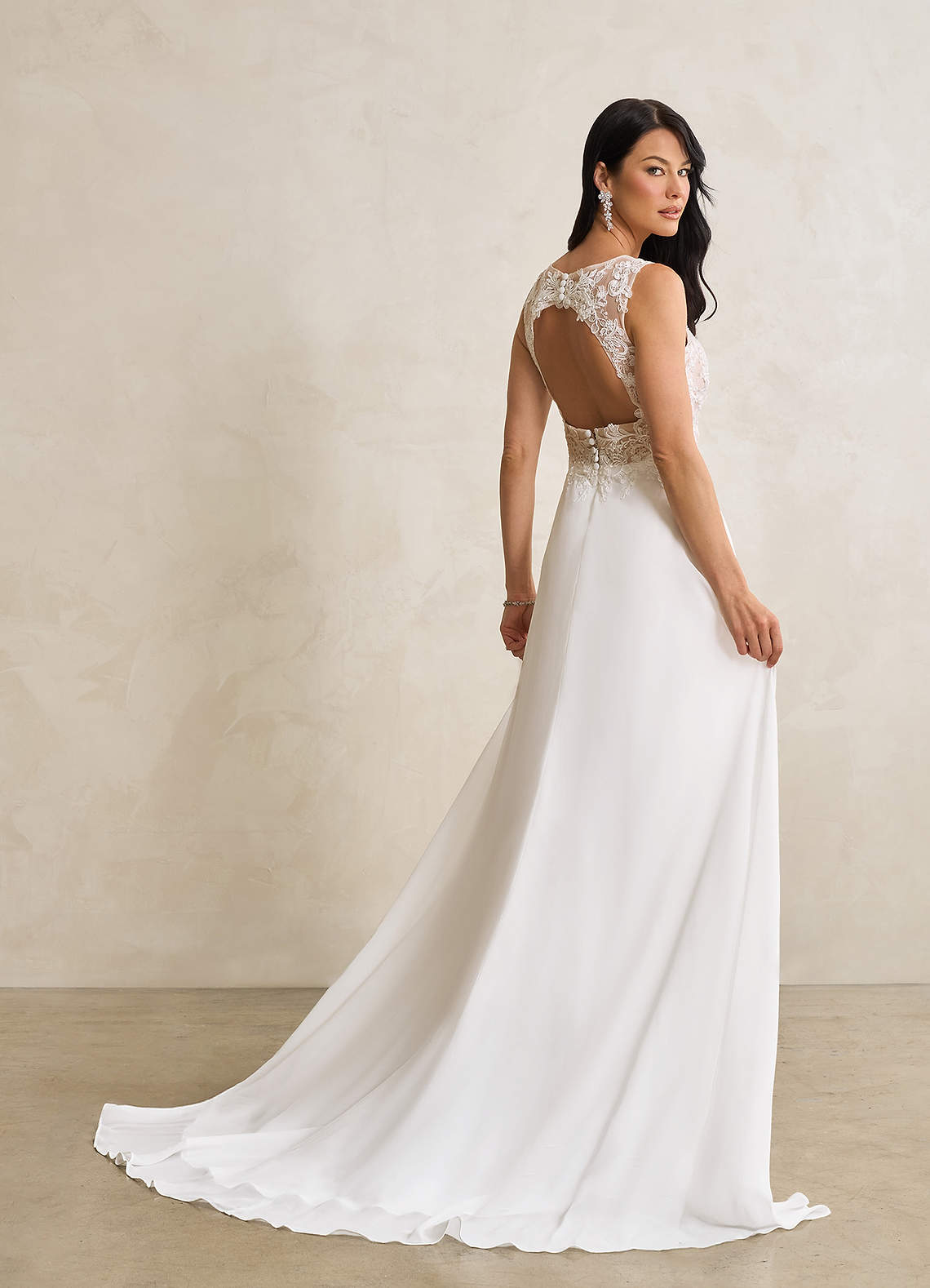 Diamond White Nude A-Line Sequins Chiffon Dress