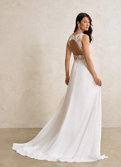 Diamond White Nude A-Line Sequins Chiffon Dress