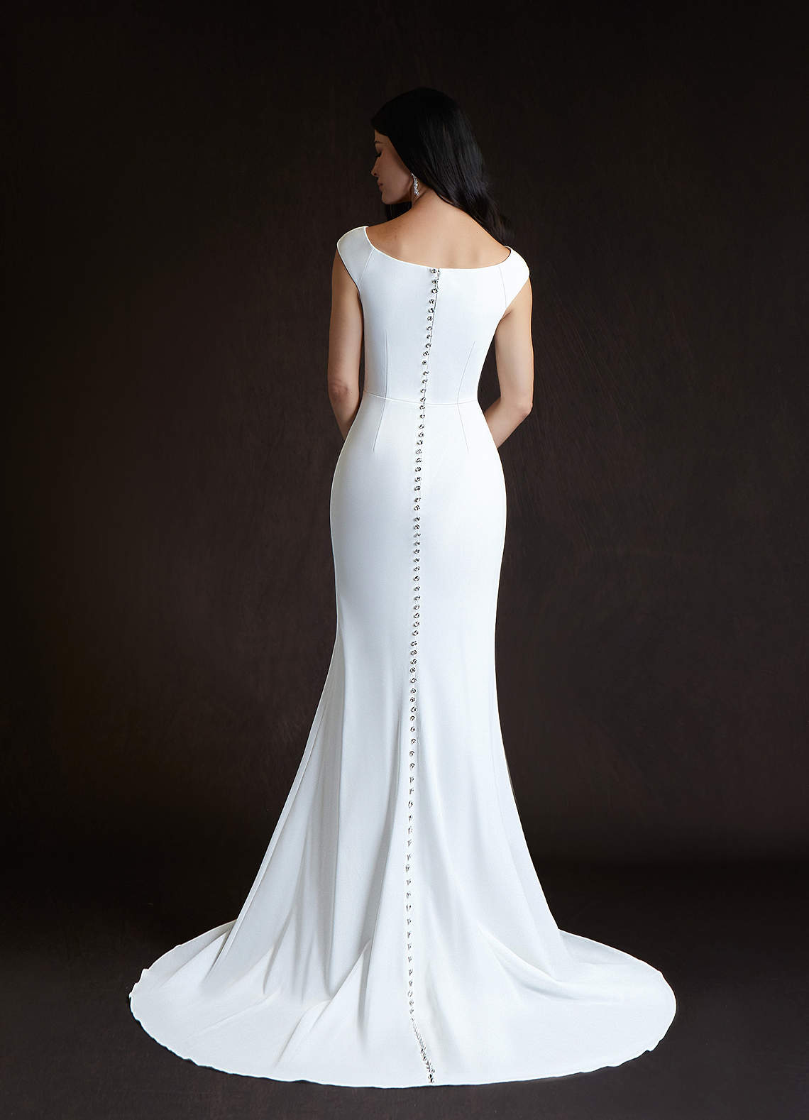 Diamond White Mermaid Bateau Neckline Stretch Crepe Dress