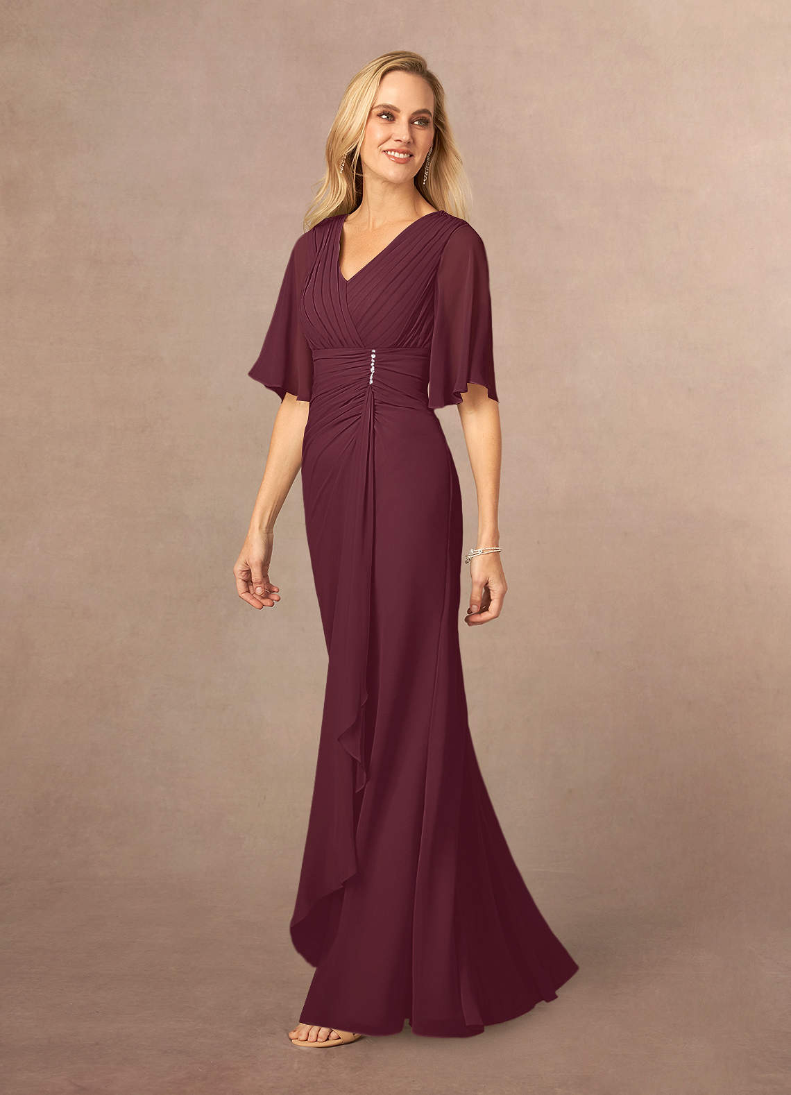 Cabernet A-Line V-Neck Lace Chiffon Dress