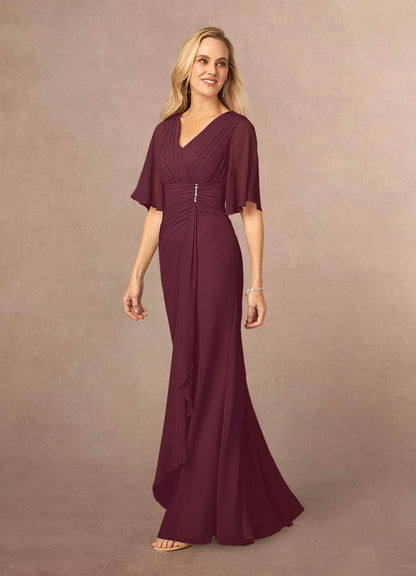 Cabernet A-Line V-Neck Lace Chiffon Dress