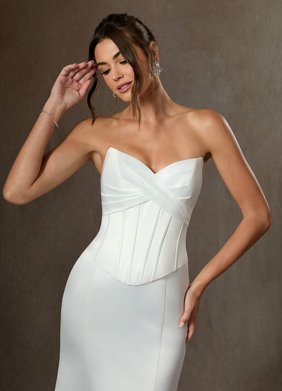 Diamond White Mermaid Strapless Satin Dress
