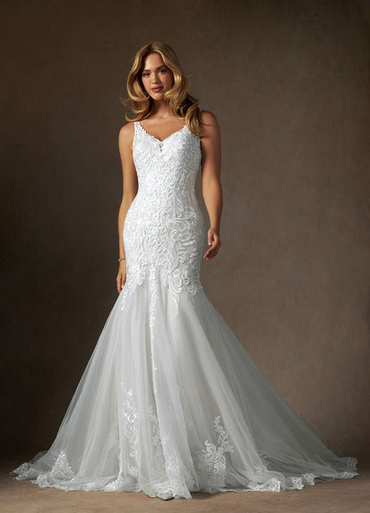 Diamond White Mermaid V-Neck Sequins Tulle Dress