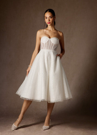 Diamond White A-Line Strapless Beading Dress
