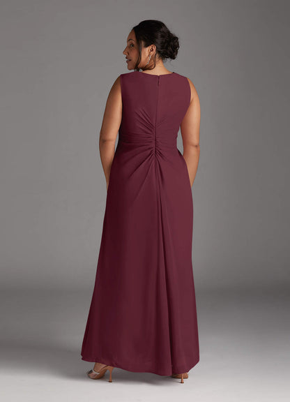 Cabernet A-Line V-Neck Pleated Chiffon Dress