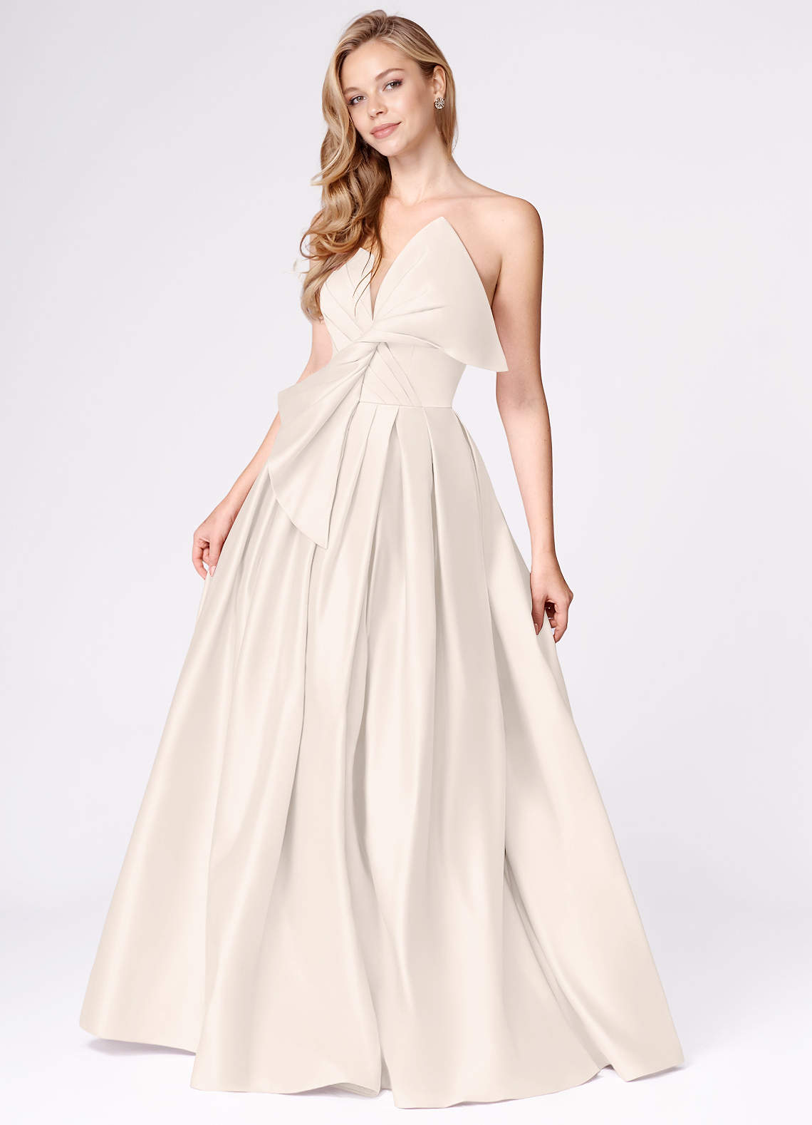 Miebow Cream Strapless Illusion V-Neck Gown  Dress