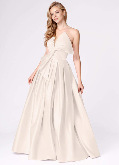 Miebow Cream Strapless Illusion V-Neck Gown  Dress