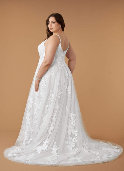 Diamond White A-Line V-Neck Sequins Tulle Dress