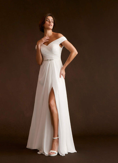 Diamond White A-Line Sequins Chiffon Dress