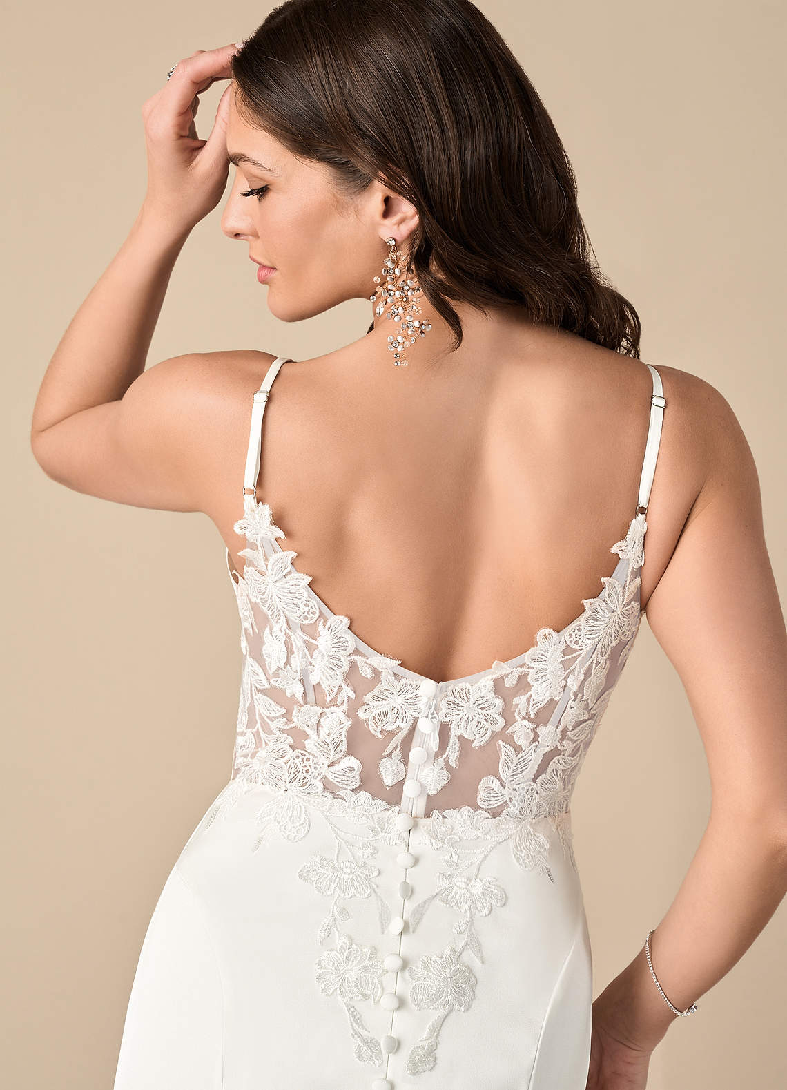 Diamond White Mermaid Lace Stretch Satin Dress