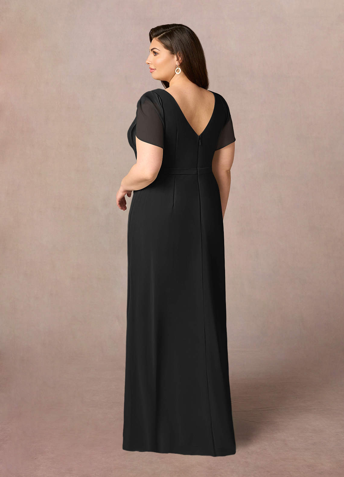 Black Sheath V-Neck Pleated Chiffon Dress