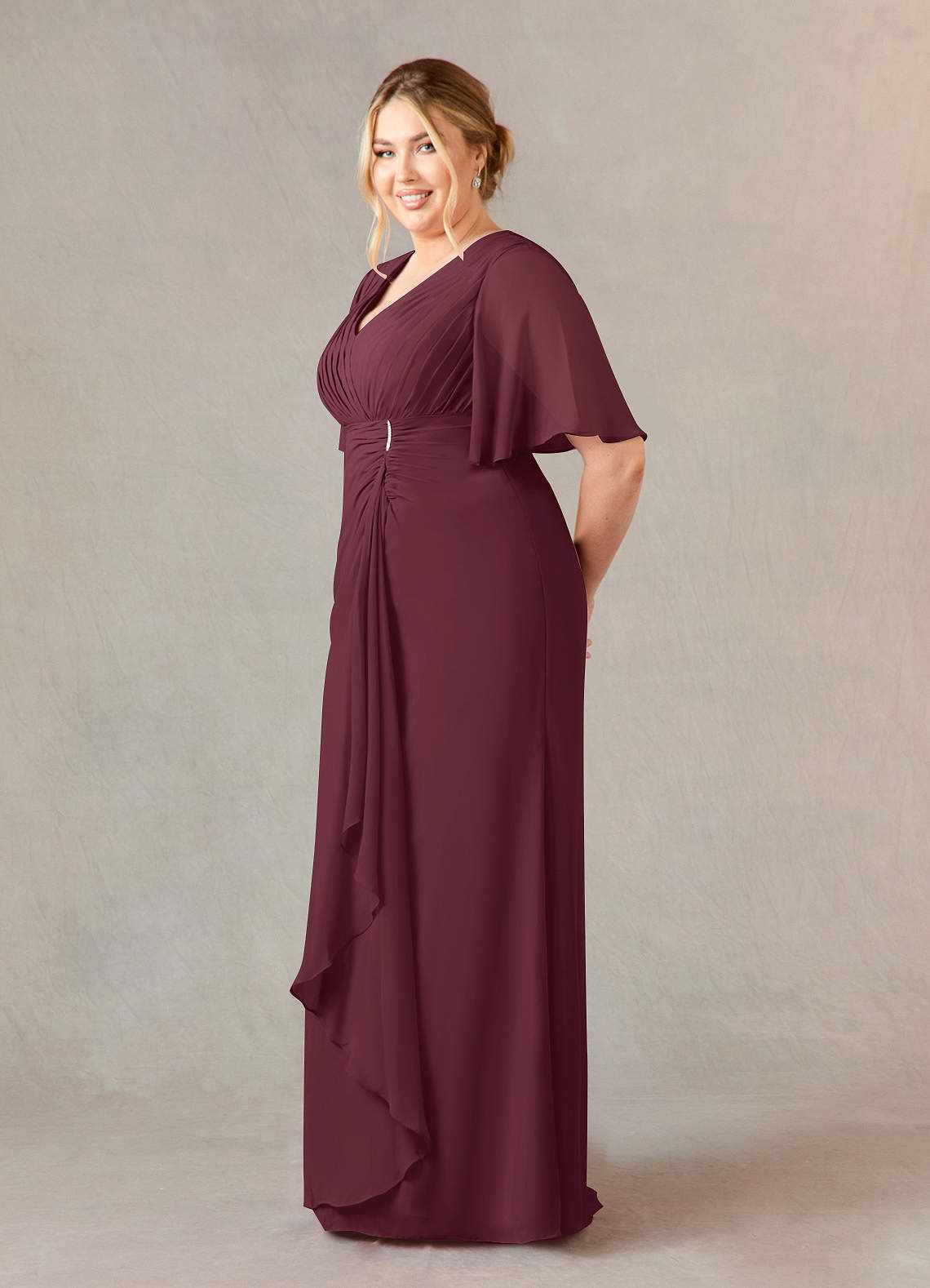 Cabernet A-Line V-Neck Lace Chiffon Dress