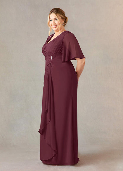 Cabernet A-Line V-Neck Lace Chiffon Dress