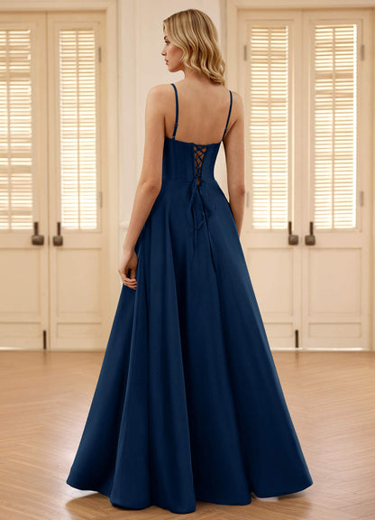 Eternin Navy A-Line Prom Dress