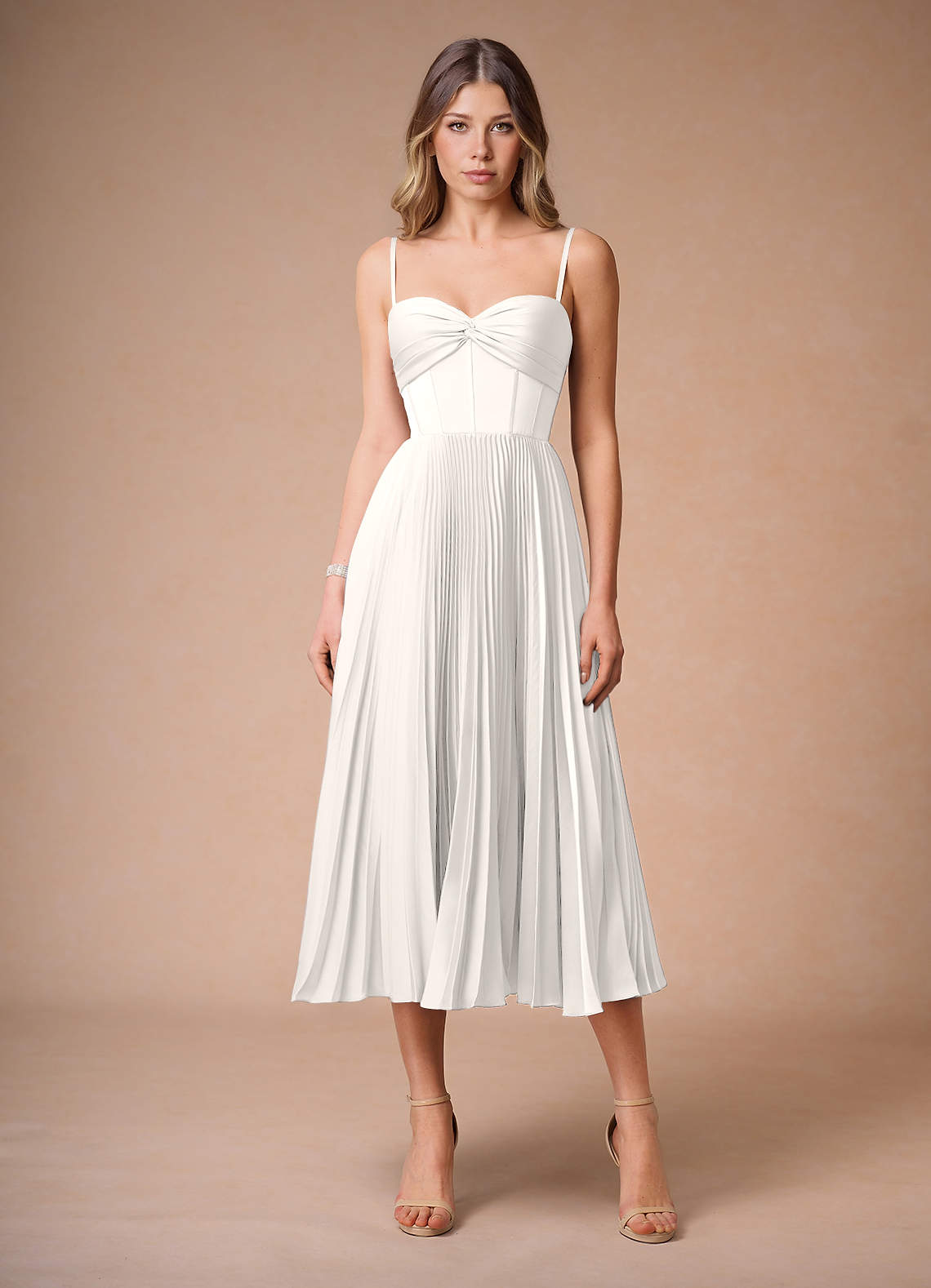 L¨¦na White Pleated Midi Dress  Dress